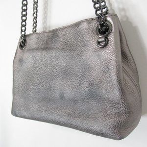Michael Kors Purse Silver Metallic Distressed Leather Gunmetal Chain Crossbody